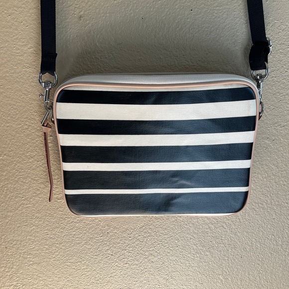 Rebecca Minkoff black and white stripe crossbody tabitha tablet sleeve case - Picture 2 of 7
